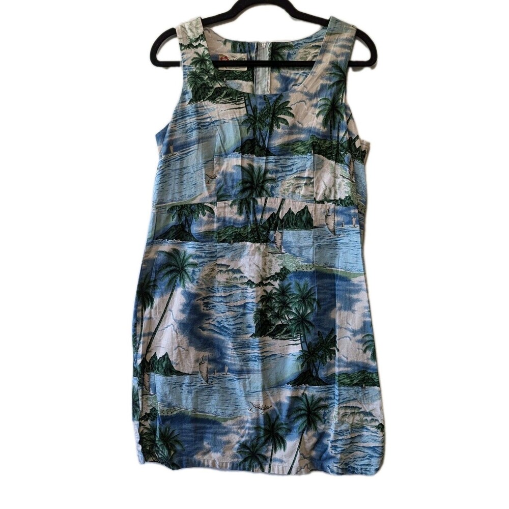 Vintage Hilo Hattie The Hawaiian Original Dress Tropical Palms Sheath Size 14